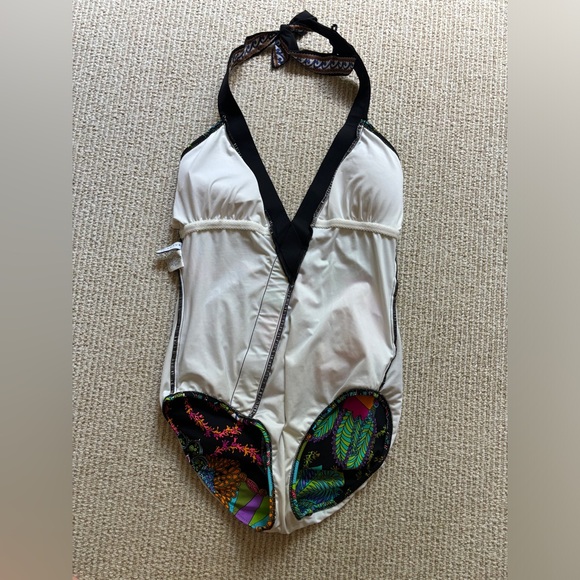 Trina Turk Beautiful EUC Multi-Colored Plunge Halter One Piece Swimsuit Size 10 - Picture 8 of 14